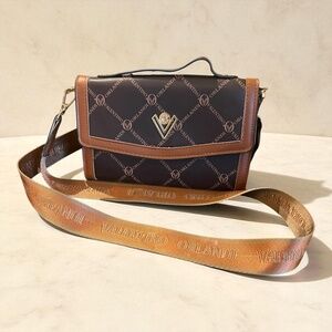 Valentino Orlandi Chic Brown Logo Crossbody Wallet Purse with Strap Fall Autumn